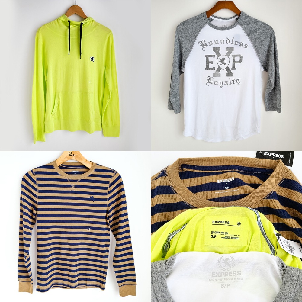 Express Lot Of 3 Long Sleeve Shirts Mens Size S Waffle, 3/4 Sleeve, Hoodie NEW